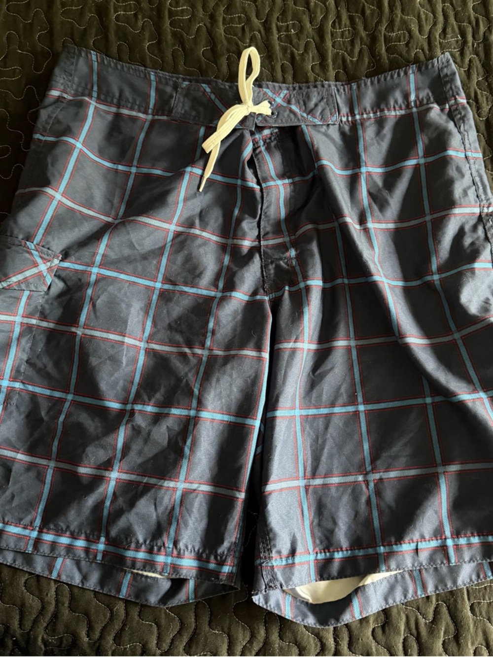 Old Navy Navy Swim Shorts with Red and Light Blue Windowpane